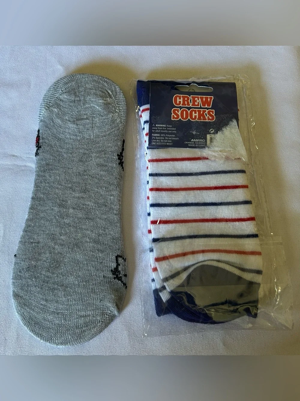 Hello Kitty Gray No-Show & White Striped Crew Socks - Red & Blue